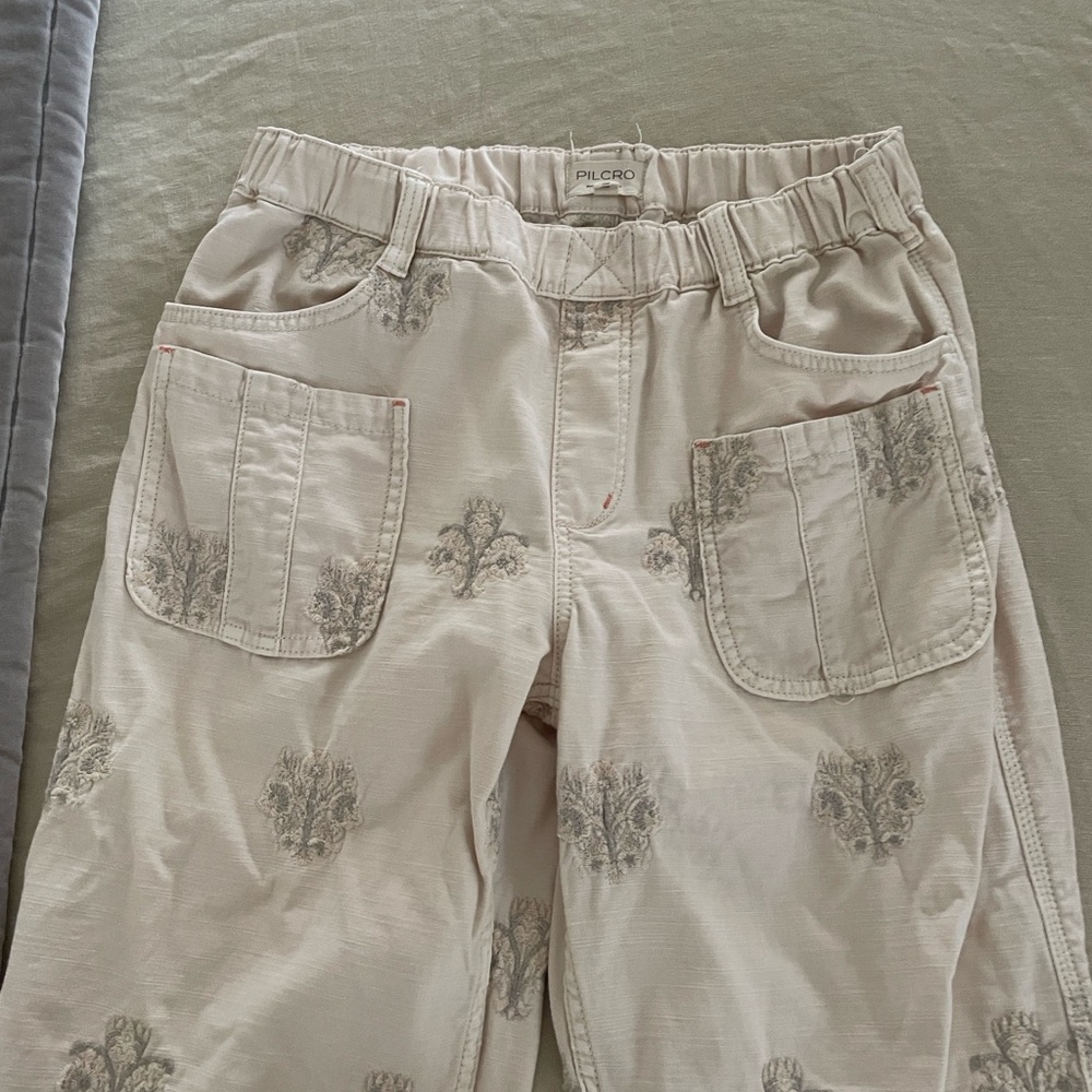 Pilcro Anthropologie ivory pull on pants floral S wide leg high waist jeans - Picture 11 of 11